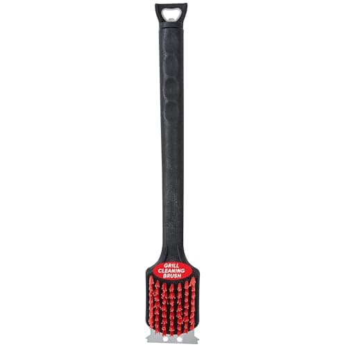 Kingsford Grill Tools 17” Cleaning Brush with Stainless Steel Scraper, Nylon Bristles, Bottle Opener, and Non-slip Rubber Handle image