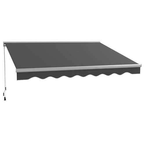 13' x 10' Electric Awning with LED Lights, Retractable Awning, Sun Shade Shelter with Remote Controller and Crank Handle for Deck, Balcony, Yard, Dark Gray image