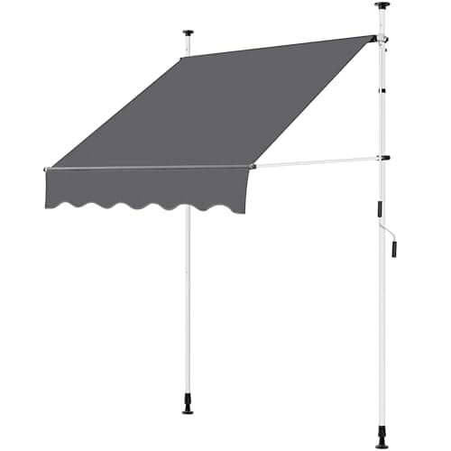Yaheetech Manual Retractable Awning, 59"×118" Outdoor Sunshade Shelter Angle & Height Adjustable NO Drilling Patio Door Window Awnings, Canopy with UV Protection for Backyard, Dark Gray image