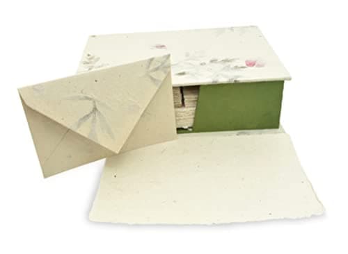 Kathmandu Valley Co. Vintage Stationery Gift Box Set with 50 Handmade A5 Deckle-edge Lokta Paper Sheets and 30 Envelopes (Forest Wanderer) image