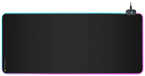 CORSAIR MM700 RGB Extended Cloth Gaming Mouse Pad - 36.6" x 15.8" - 360° RGB Lighting - Two USB Port Hub - Thick Rubber - Black image