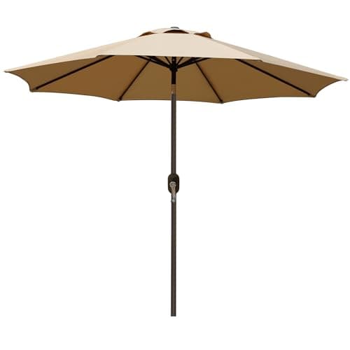 Blissun 9' Outdoor Patio Umbrella, Outdoor Table Umbrella, Yard Umbrella, Market Umbrella with 8 Sturdy Ribs, Push Button Tilt and Crank (Tan) image