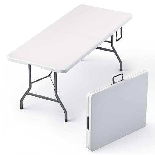 6 Feet Foldable Table with Built in Handle & Steel Legs | Heavy Duty Portable | Perfect for Party, Dining, Wedding, Events, Picnic Indoor, Outdoor, Camping, Utility, Folding image