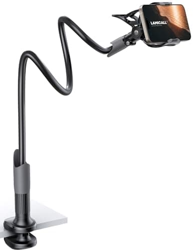 Lamicall Gooseneck Phone Holder for Bed - Cell Phone Mount Clamp Clip, Flexible Long Arm, Overhead Mount for Desk Headboard Bedside, for iPhone 16 Pro Max, 15 Pro Max, 14 Plus, 13 Mini & 4-7" Phone image
