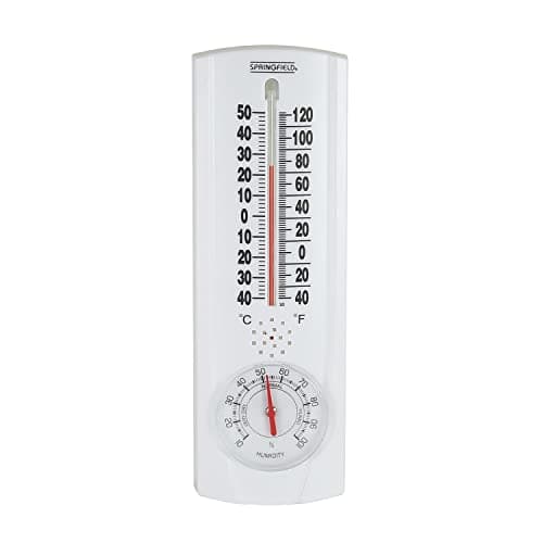 Springfield Vertical Thermometer and Hygrometer, Wireless Indoor Outdoor Thermometer, Humidity Meter for Patio, Garden, or Nursery area, 9.125-Inch, White image