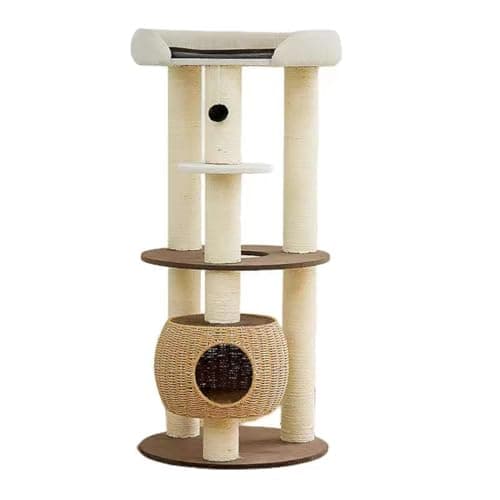 SHENGOCASE 51" Tall Modern Cat Tree Tower with Extra Large Platform Perch Bed and Handwoven Basket for Maine Coon and Couch Sofa for Multiple Cats image
