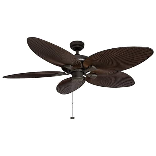 Honeywell Ceiling Fans Palm Island, 52 Inch Tropical Indoor Outdoor Ceiling Fan with No Light, Pull Chain, Three Mounting Options, 5 Palm Leaf Blades, Wet-Rated - 50207-01 (Bronze) image