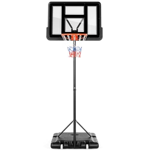 Sweetcrispy Outdoor Portable Basketball Hoop Goal Court System 4.2-10ft Adjustable Height 44 Inch Shatterproof Backboard Fillable Base with 2 Wheels image