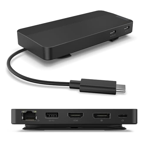Lenovo USB-C Dual Display Travel Dock - 7 Ports, Integrated USB-C Cable, Universal Compatibility, Dual Displays at 4K - Black image