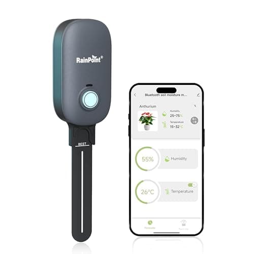 RAINPOINT Bluetooth Soil Moisture Meter, 2-in 1 Soil Moisture/Air Temperature Meter with App Remote Monitor,20 Plants Database image