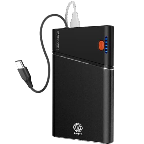 Aaoyun Portable Charger Power Bank, 10000mAh 22.5W PD Super Fast Charging Powerbank with Built-in USB C in&Out Cable, Slim External Phone Battery Pack for iPhone 16/15/14 iPad Samsung S24 Android etc image