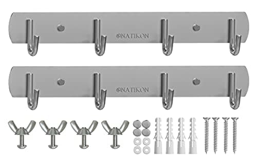 NATIKON Heavy Duty Stainless Steel Rack Hanger Hook for BBQ Grill Utensils and Grill Accessories - Easy to Install for Indoor or Outdoor Use - 2 Pcs image