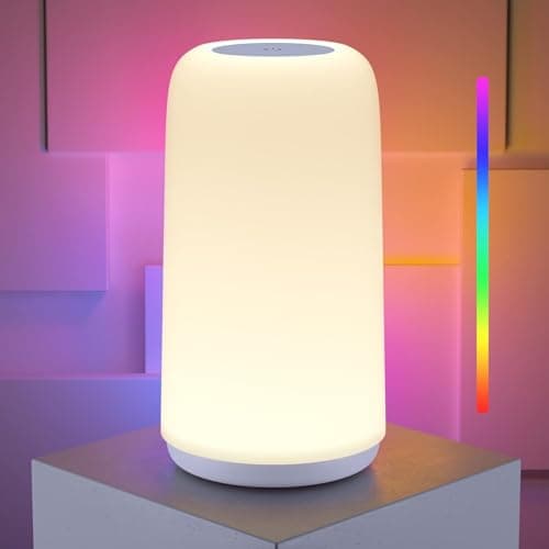 ROOTRO Touch Bedside Table Lamp, [Sleek Design & RGB Mode] 3 Way Dimmable Small Lamp for Bedroom, LED Lamp with Warm White Lights, Multi-Color Smart Nightstand Lamp for Living Room Home Gifts image