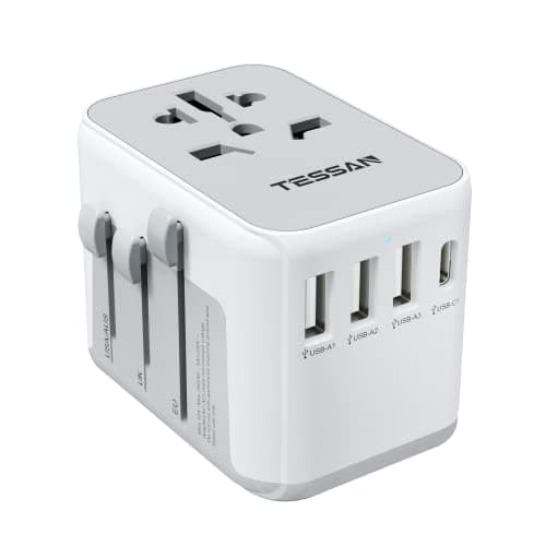 TESSAN Universal Travel Adapter, International Power Adapter with 4 USB Ports (1 USB C), Worldwide Plug Adaptor Wall Charger for USA to Europe UK France Germany Spain Ireland Australia(Type C/G/A/I) image