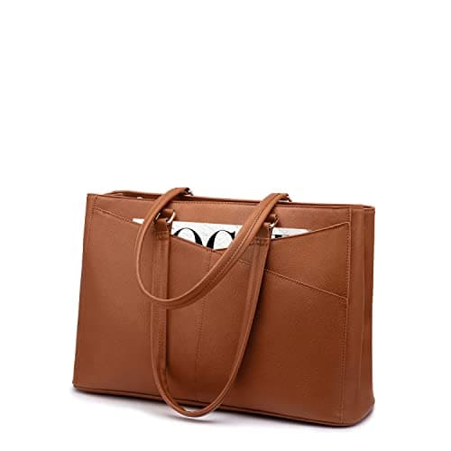 Laptop Tote Bag for Women 15.6 Inch Waterproof Leather Computer Bags Women Business Office Work Bag Briefcase Brown image