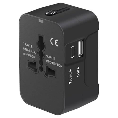Travel Adapter with USB C, Universal All in One Worldwide Travel Adapter Power Converters Wall Charger AC Power Plug Adapter USB Type C Charging Ports for USA EU UK AUS Black image