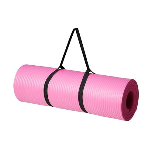 Amazon Basics 1/2 Inch Extra Thick Exercise Yoga Mat with Carrying Strap, Pink image