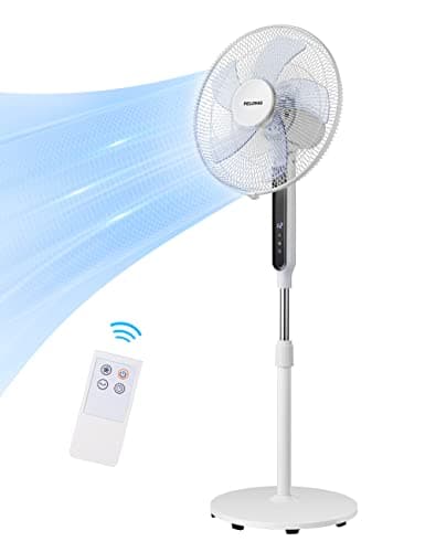 PELONIS 16" Oscillating Pedestal Stand Up Fan | Adjustable Height | Ultra Quiet DC Motor | Remote Control | 12 Speed | 12-Hour Timer | High Energy Efficiency | for Bedroom Home Office Use | White image