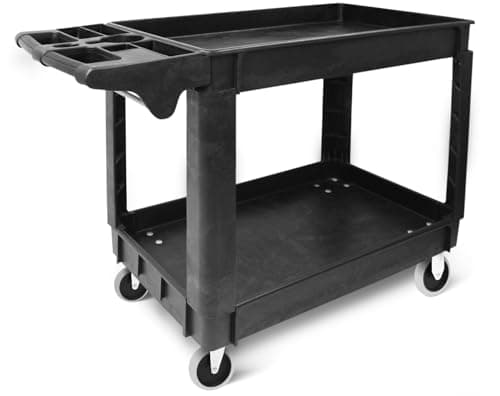 MaxWorks 80855 500-lb Utility Service PP Cart With Two Trays and Wheels 30 Inch X 16 Inch Overall Dimensions image