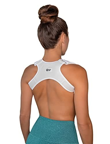 Upper Back Posture and Neck Hump Corrector - for Women and Men - Support Brace and Straightener for Pain Relief - Rounded Shoulder and Buffalo Hunchback Alignment - Discreet Under Clothes - White image