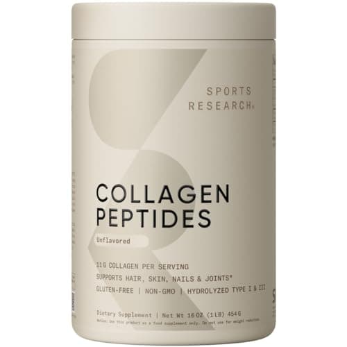 Sports Research Collagen Peptides for Women & Men, Unflavored, 16 oz., Hydrolyzed Type 1 & 3 Collagen Powder Protein Supplement for Healthy Skin, Nails, Bones & Joints image