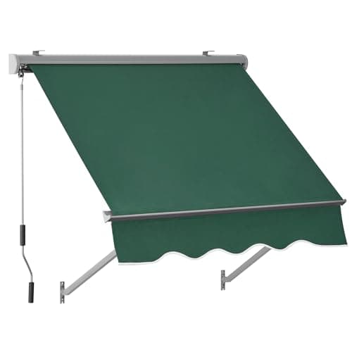 MCombo Patio Window Awnings 63", Fully Assembled Manual Retractable Sunshade Canopy for Windows & Doors (Dark Green, 65"x80") image