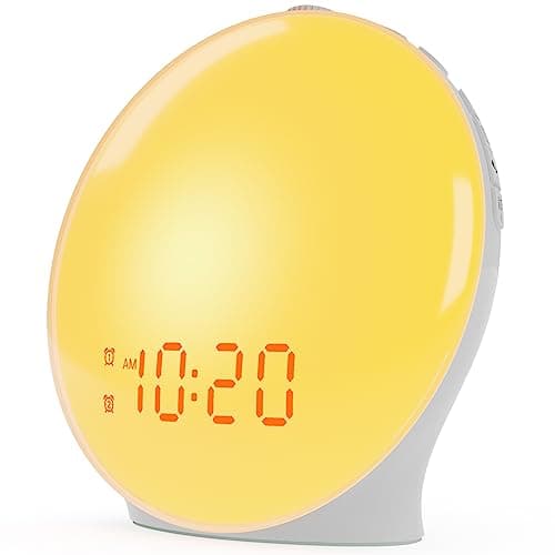 Wake Up Light Sunrise Alarm Clock for Kids, Heavy Sleepers, Bedroom, with Sunrise Simulation, Sleep Aid, Dual Alarms, FM Radio, Snooze, Nightlight, Daylight, 7 Colors, 7 Natural Sounds, Ideal for Gift image