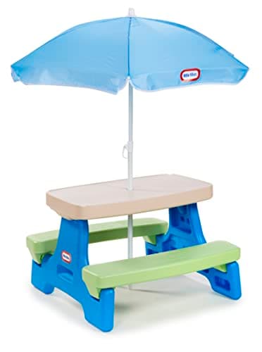 Little Tikes Easy Store Picnic Table with Umbrella, Multi Color, 42.00''L x 38.00''W x 19.75''H image