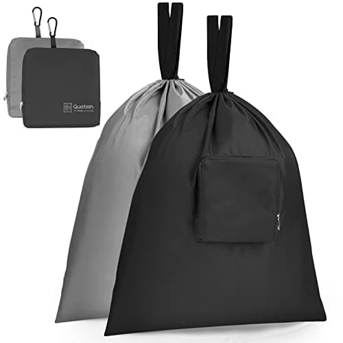 Travel Laundry bags, 2 Pack Dirty Laundry Travel Bag, Foldable Dirty Clothes Bag for Traveling, Washable and Small Laundry Bag with Handles for Suitcase, Gym, Camping, Black+Grey image