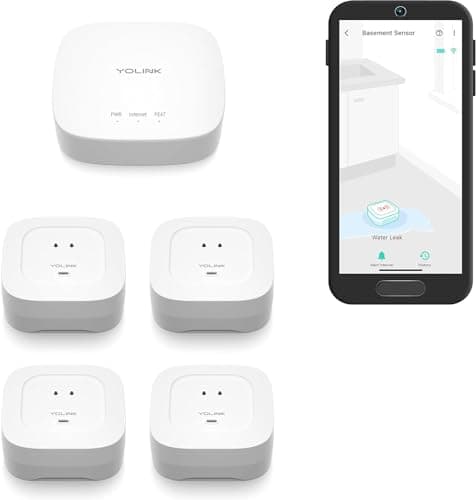YoLink Smart Home Starter Kit: Hub & Water Leak Sensor 4 with 105dB Audio Alarm 4-Pack, SMS/Text, Email & Push Notifications, Freeze Warning, LoRa Up to 1/4 Mile Open-Air Range, w/Alexa, IFTTT image