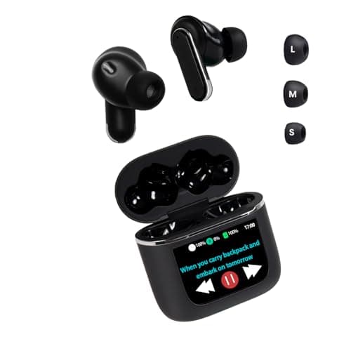 Ausbilew Smart Touchscreen Wireless Bluetooth 5.3 Headset, Super Smart Noise Canceling Earbuds, in-Ear Earbuds with Ear Caps, IPX56 Water Resistant, for iOS/Android, Sports, Business image