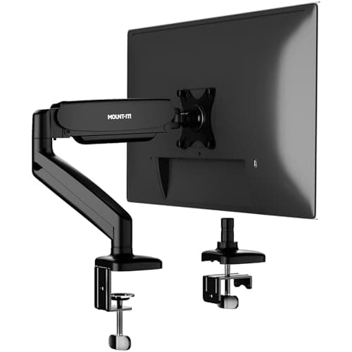 Mount-It! Monitor Arm – Single Monitor Desk Mount, Articulating Gas Spring Arm, Fully Adjustable 13"-32" Screens, VESA 75x75 100x100, Clamp & Grommet Base, Holds 17.6 lbs image