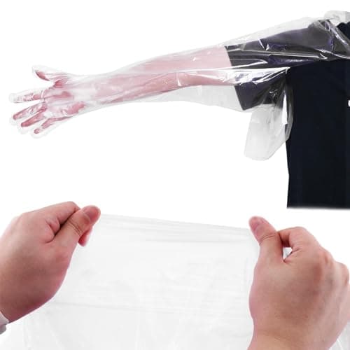 NINEFOX 50 Pack Long Disposable Gloves, 39 Inch Disposable Dressing Gutting, Veterinary Insemination Rectal Long Gloves for Field Dressing House Cleaning Gardening image
