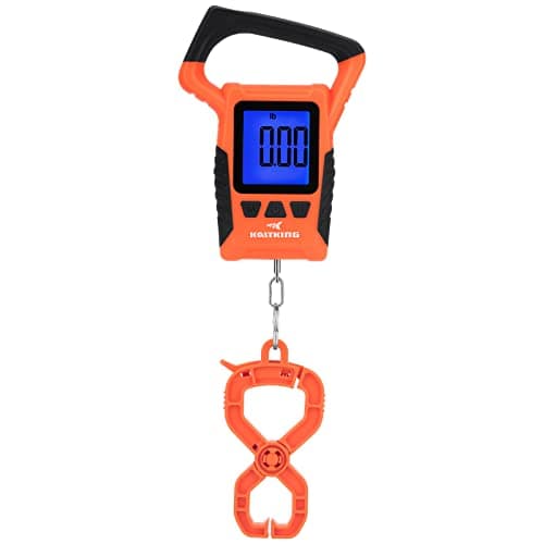 KastKing Fish Scale, WideView Floating Waterproof Digital Scale with No-Puncture Lip Gripper, 2.5” Large LCD Display, 110lb Capacity, Stores up to 9 Weights, Orange image