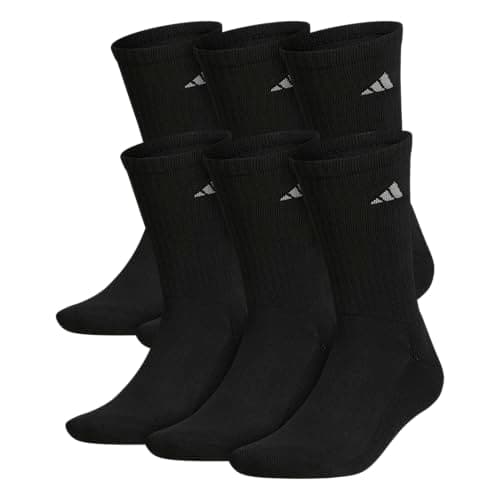 adidas Men's Athletic 6-Pack, Cushioned Crew Socks with Arch Compression for a Secure Fit, Black/Aluminum 2, Large image