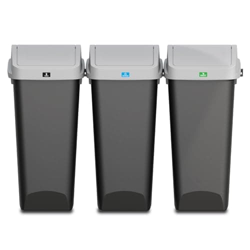 Glad Link & Sort 36 Gallon Waste and Recycle Center - 3x12G (3x45L) Plastic Bin Compartments for Trash, Recycling, Compost with Odor Protection and Swing Top and Lift Up Lids image