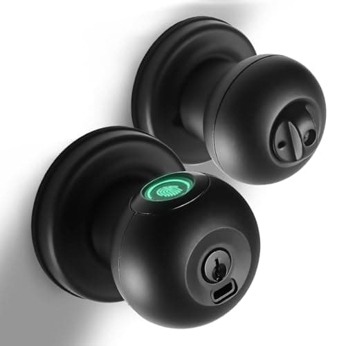 Fingerprint Door Lock, Smart Fingerprint Door Knob with Lock, Biometric Black Door Lock, Keyless Thumbprint Entry Door Lock for Bedrooms, Hotels, Apartments, Offices and Garages image