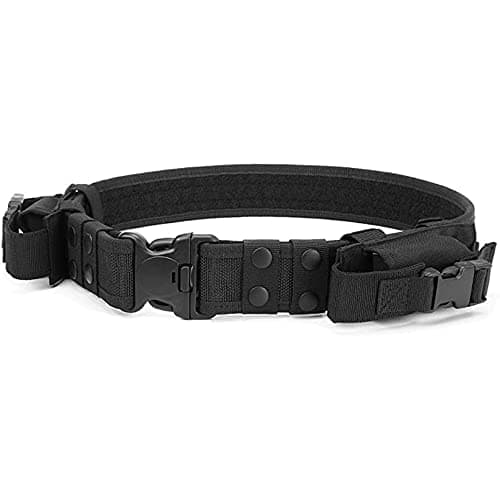 REEBOW GEAR Heavy Duty Tactical Belt Adjustable Police Uniform Airsoft Utility Waist Belts with Dual Mag Pouches Black image