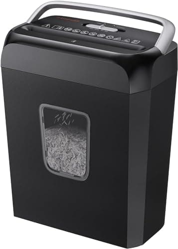 Bonsaii Paper Shredder for Home Use, 6-Sheet Crosscut Paper and Credit Card Shredder for Home Office with Handle for Document, Mail, Staple, Clip-3.4 Gal Wastebasket(C237-B) image