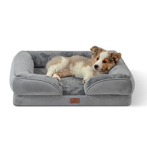 Bedsure Orthopedic Dog Bed for Medium Dogs - Waterproof Dog Sofa Beds Medium, Supportive Foam Pet Couch Bed with Removable Washable Cover, Waterproof Lining and Nonskid Bottom, Grey, 28"x23"x6.5" image