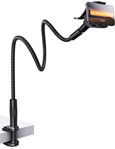 Lamicall Gooseneck Phone Holder Bed - [Nylon Braided] Flexible Arm, 38inch Overall Length, 360 Adjustable Clamp Clip, Overhead Cell Phone Mount Stand for Bed, Desk, 4-7” Cellphone image