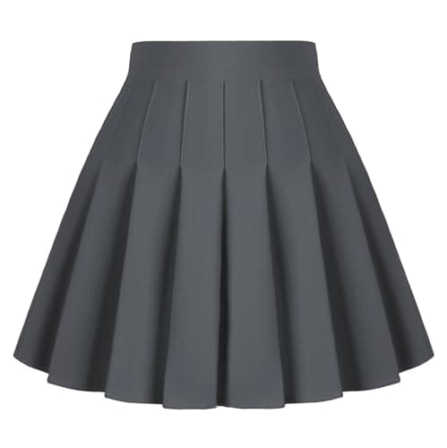 Dressever Women's Pleated Skirts Mini Skater Basic Skirt High Waist Tennis Skirt School Uniform Cheerleader Skirts Grey XXL image
