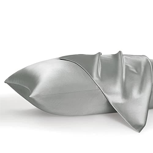 Bedsure Satin Pillowcases, Similar to Silk Pillow Cases Queen Size Set of 2, Cooling Pillow Case for Hot Sleepers with Envelope Closure, Gifts for Women Men, Silver Grey, 20x30 Inches image