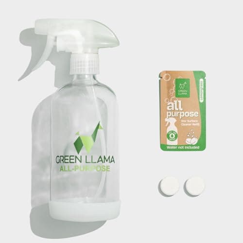 Green Llama Eco-Friendly All-Purpose Lemongrass Cleaning Spray - 16oz Reusable Glass Bottle & Refill Tablet - Sustainable, Safe for Home, Biodegradable, Made with Recycled Materials & Essential Oils image