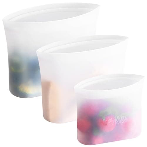 Winrock Reusable 100% Silicone Food Storage Bags, Sandwich Snack Bags New Generation Stand Up Zip Container for Soup and Leftovers, Plastic & BPA Free, Microwave Oven Safe 3 Pack (51oz, 34oz, 17oz) image