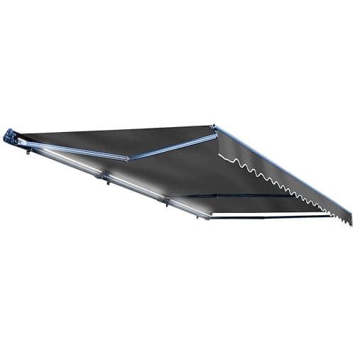 ALEKO 16x10 ft Motorized Retractable Patio Awning, Remote Control Electric Motor & Manual Crank, LED Lights, UV-Protected Fabric Canopy Shade for Deck, Backyard, Porch - Gray image