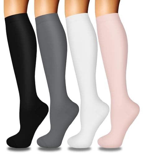 Iseasoo 4 Pairs Compression Socks for Women Circulation-Best Support for Nurses,Running,Athletic,Travel L-XL image