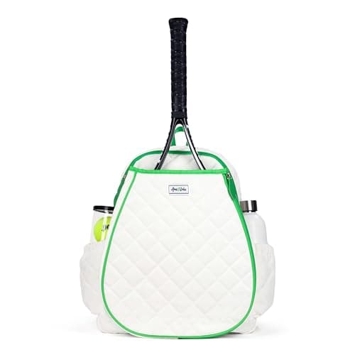 Ame & Lulu Game On Tennis Backpack - Contains Padded & Adjustable Straps - Two Exterior Water Bottle Pockets (Quilted White/Green) image