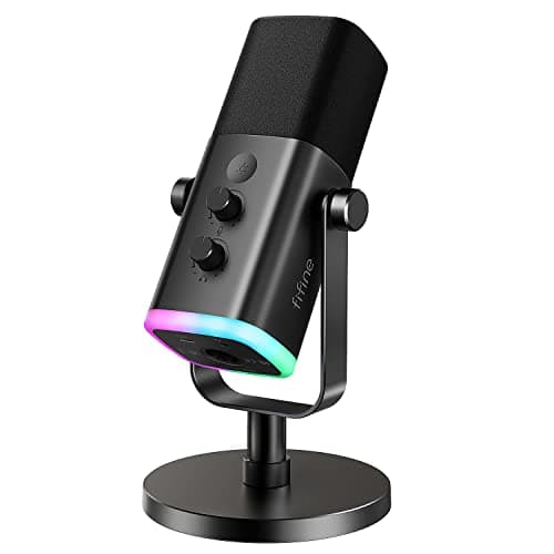 FIFINE USB/XLR Dynamic Microphone for Podcast Recording, PC Computer Gaming Streaming Mic with RGB Light, Mute Button, Headphones Jack, Desktop Stand, Vocal Mic for Singing YouTube-AmpliGame AM8 image