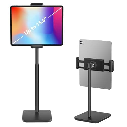 Adjustable iPad Stand with 21" Height Extension, 360° Swivel Tablet Holder for Desk image